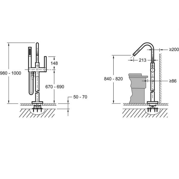Напольный смеситель Jacob Delafon STILLNESS E97344-CP для ванны,хром