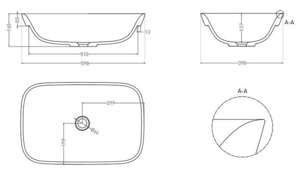 Раковина Salini MAREA 02 S-Stone матовая 60x40 1802202M полувстраиваемая