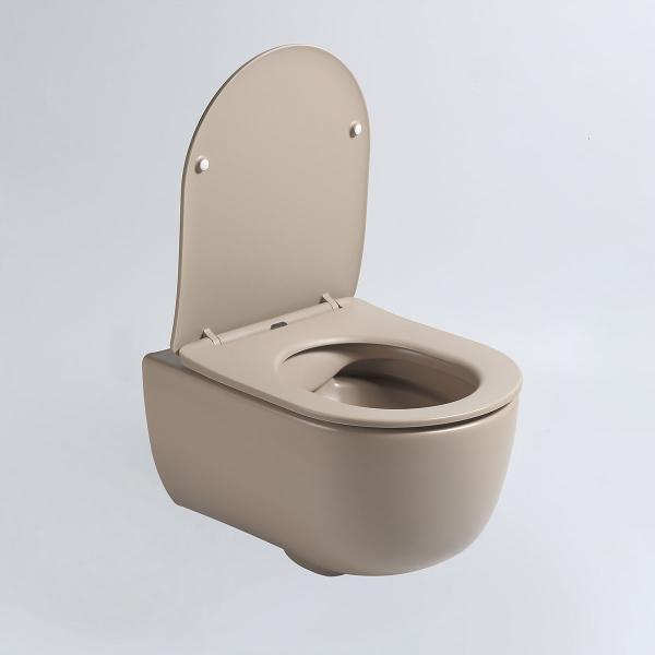 Унитаз подвесной Vincea Evo VT1-34SMC безободковый, цвет капучино матовый, ультратонкое soft-close сиденье