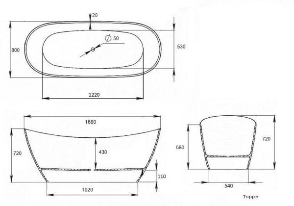 Ванна Aquastone Торре 168x80 литьевой мрамор отдельностоящая