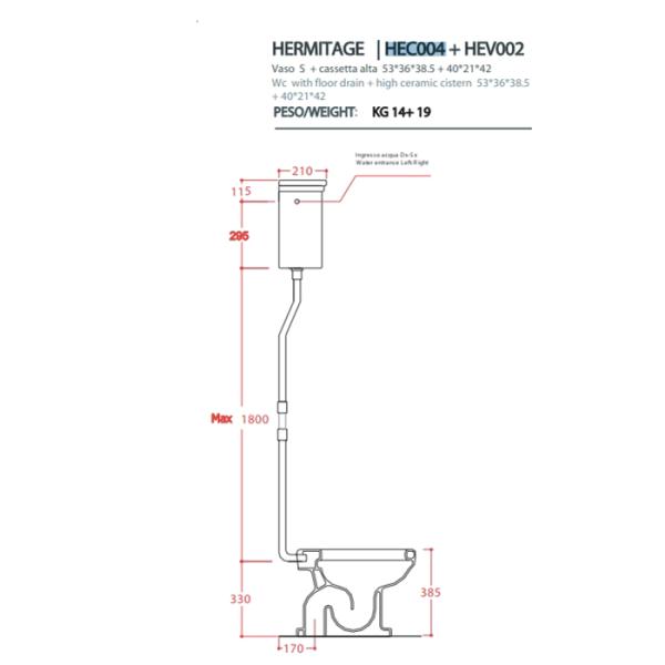 Artceram HERMITAGE Мех-м слива с высокой трубой в комплекте для высокого бачка, цвет хром