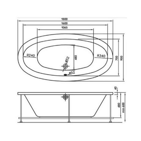 Ванна AquaStone Оливия ножки золото 180х90 иск. камень