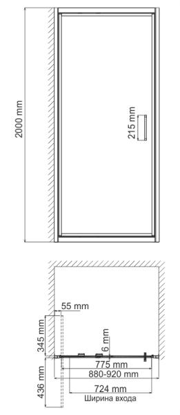 Душевая дверь WasserKraft Salm 27I04 90 см, поворотный механизм