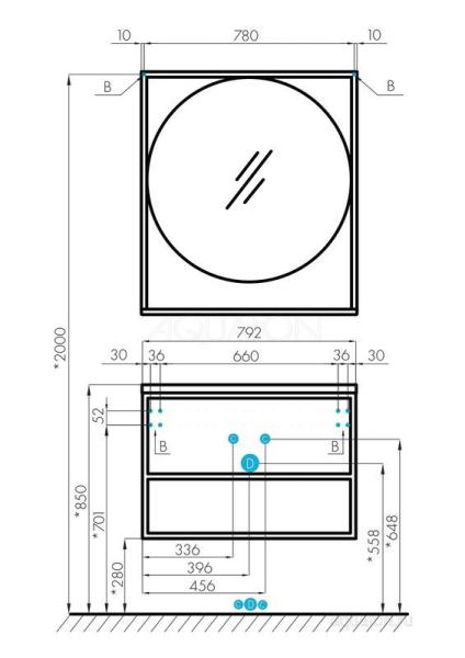 Зеркало AQUATON Лофт Фабрик 80 дуб эндгрейн