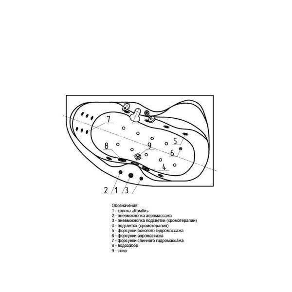 Ванна АКВАТЕК Вега 170x100 НМ (пневматика) левая