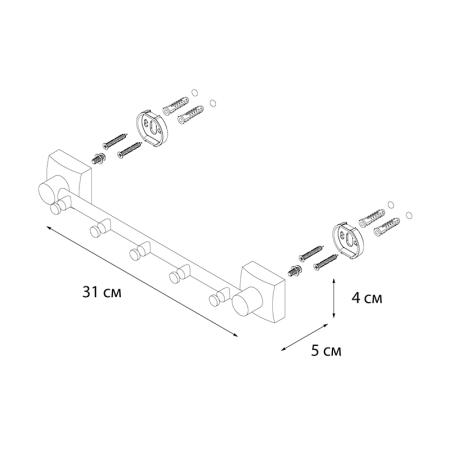 Планка с пятью крючками FIXSEN KVADRO FX-61305-5, хром