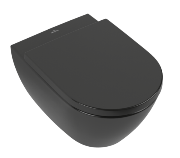 Villeroy&Boch Subway 2.0 унитаз 370х560 мм, подвесной, DirectFlush, с откр. смыв. краем, горизонт. выпуск, сиденье с крышкой, цвет Ebony/Ceramicplus