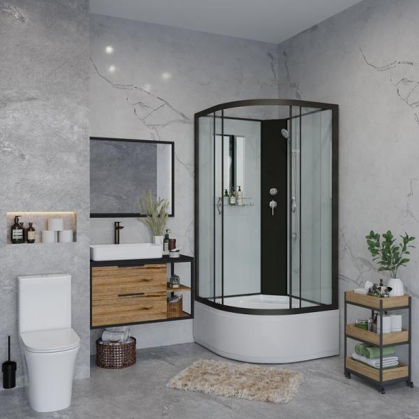 Душевая кабина Niagara NG-6709-14BK 1000х1000х2150 высокий поддон 45см стекло прозрачное черные профиля